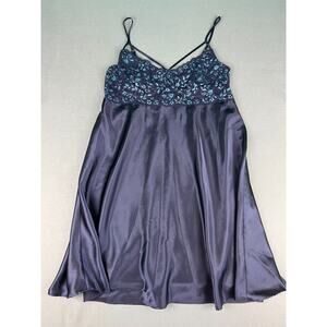 Cacique Satin Lace Babydoll Nightgown 18/20 Navy Blue Underwire Lingerie‎ Plus
